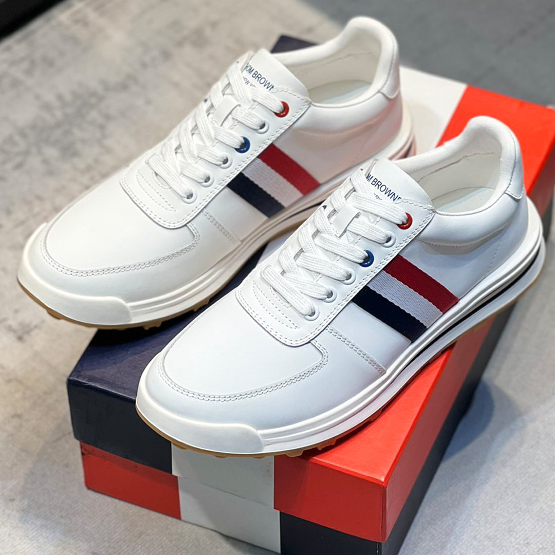Four-bar leather sneakers